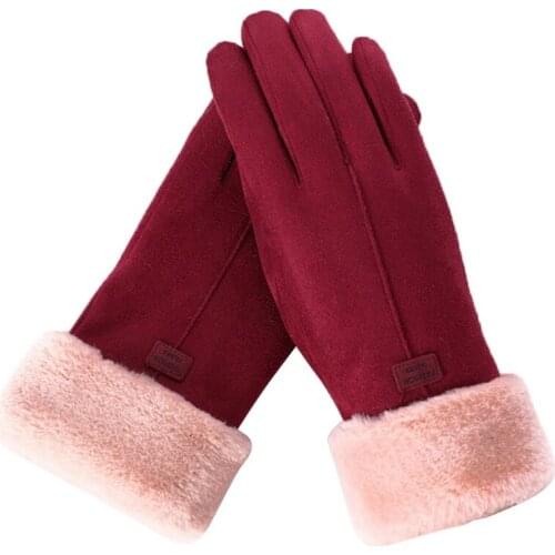 Fashion Women Double Thick Plush Furry Warm Gloves Autumn Winter Mittens Full Finger Gloves Female Outdoor Sports Gloves Screen