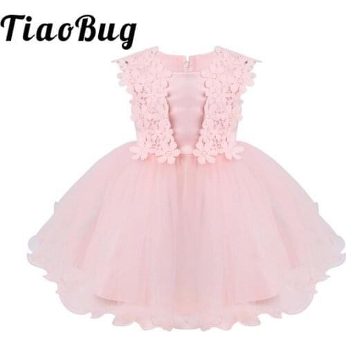 Flower Girl Dress Sleeveless Lace Flower Mesh Tutu Princess Dress For Wedding Party Infant Baby Girls Baptism Birthday Dress