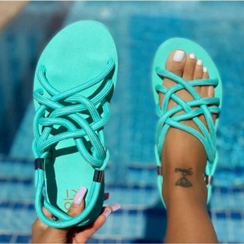 2021 Sandals Woman Shoes Braided Rope Beach Shoes Open Toe Ladies Beach Sandals Roman Gladiator Sandals Non-slip Flip flop