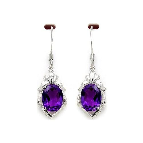 CoLife Jewelry VVS Grade 7mm*9mm Natural Amethyst Earrings 925 Silver Amethyst Hook Earrings Sterling Silver Crystal Eardrop