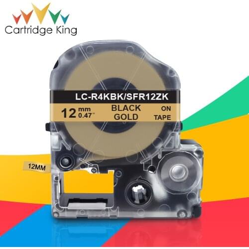 SFR12ZK LK-4KBK for Epson Satin Ribbon Label Tape 12mm Black on Gold for Gift Satin Label Ribbon for Epson LW-300 Label Maker