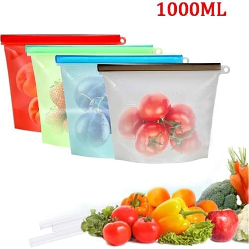 1000ML Silicone Fresh-keeping Bag Reusable Food Storage Bag Containers Leakproof Zip Lock Shut Bags Kitchen Freezer Fresh Bag
