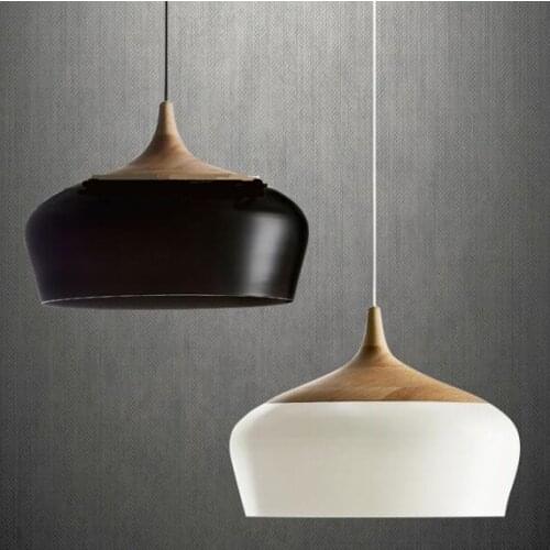 Modern pendant lamp led Wood grain Iron Aluminum hanging lamp indoor classic design Pot lid pendant lights shades White / Black
