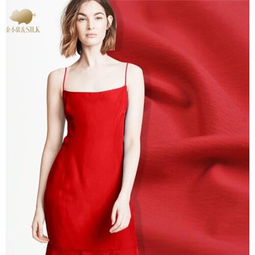 Red heavy silk fabric pleat texture elastic silk fabric 32 mm suit dress silk fabric wholesale silk cloth
