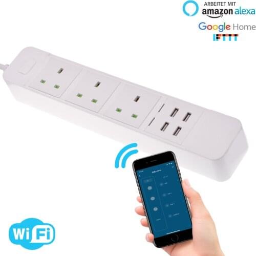 Smart power strip WIFI UK works with alexa googlehome multi plug four takes 3 AC Socket 4 USB voice contro UK/EU/US/AU