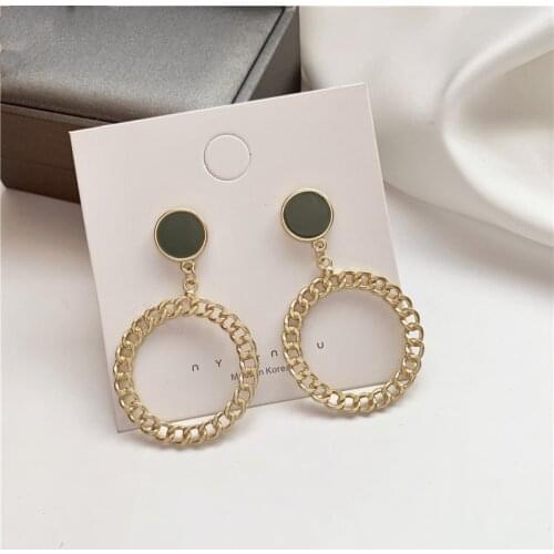Vintage Hollow Metal Chain Stitching Hoop Drop Earrings Korean Round Circle Pendent Earrings for Women Girls Ear Jewelry Gift