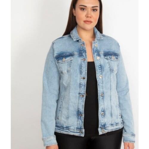 2021 Women Plus Size Denim Jacket Plus Size Blue Double Pocket Wash Effect 100% cotton Jean Jacket Coat Winter XL 2XL 3XL 4XL 5XL 6XL 7XL