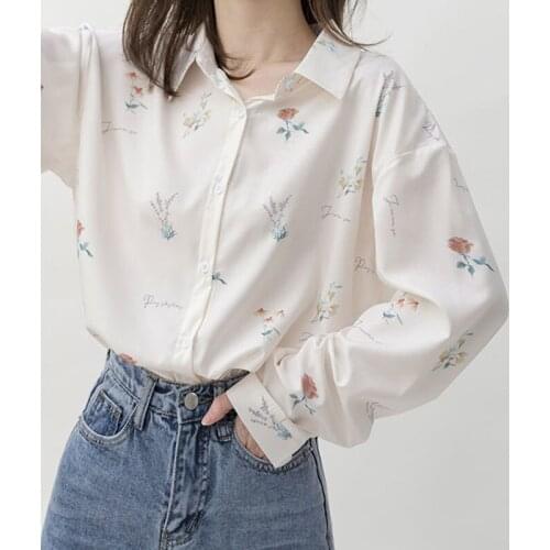 Women Shirt Printed Flower Vintage Blouse Fashion Spring Autumn Long Sleeve Loose Shirts Female Clothes blusas chinas mujer