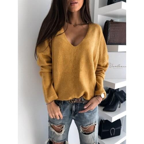 Womens Candy Color V Lead Sleeve Head Sweater Women Office Vintage Pullover Female Jumper Female Pullover