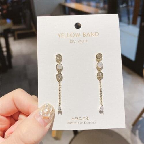 SHELA S925 Sterling SilverPins Geometric Long Stud Earrings For Women Natural Shell Zirconia Korean Fashion Jewelry High Quality