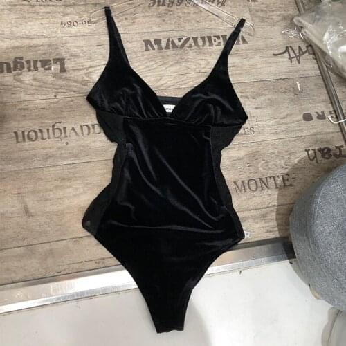 Beach Style Bodysuit for Women 2020 Summer New European Temperament Velvet Splicing Female Sexy Suspender Romper