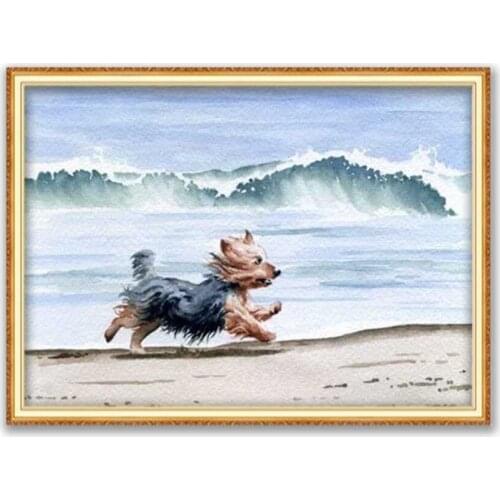 Animal Yorkshire Terrier DIY 11CT Cross Stitch Embroidery Kits Needlework Craft Set Printed Canvas Cotton Thread Home Decoration