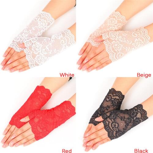1pair Women Evening Party Dressy Lace Fingerless Gloves Mittens