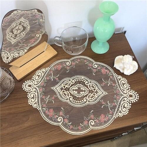 1Pcs for Dining Table Embroidery Craft Placemat European Style Insulation Lace Plate Mat Anti-scald Coaster Table Pads