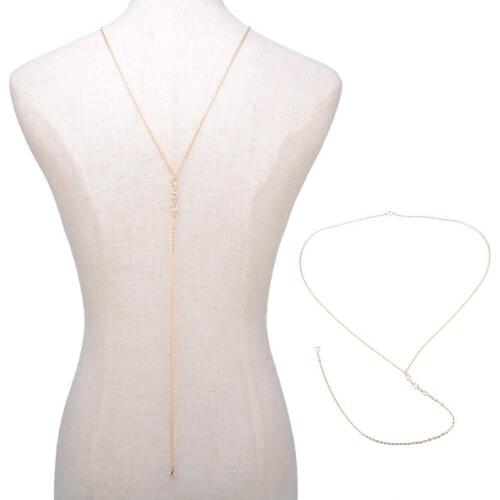 Back Sexy Body 1 PC High Quality Golden Pendant Necklaces Long Silvery Backless Crystal Jewelry Wholesale