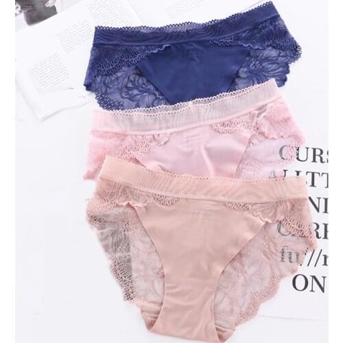 2Pcs Womens Briefs Sexy Panties Women Lace Patchwork Seamless Women Panties Briefs See Through Sexy Underwear Women Briefs