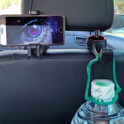 2 in 1 Car Headrest Hook with Phone Holder Seat Back Hanger for Bag Handbag Purse Grocery Cloth Portable Clips Organizer