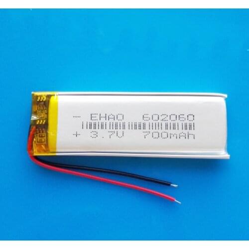 3.7V 700mAh 602060 lipo polymer lithium rechargeable battery for MP3 GPS DVD bluetooth recorder headset e-book camera