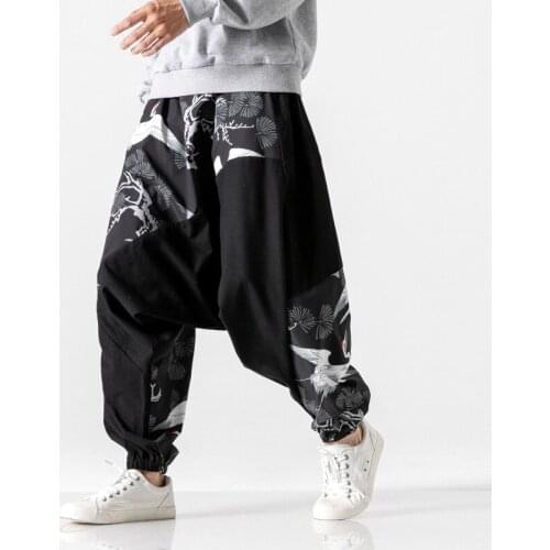 Womens Chinese Style Loose Pants Fashion Autumn Causal Baggy Traditional Elastic Waist Patchwork Trousers Casual Sweatpants