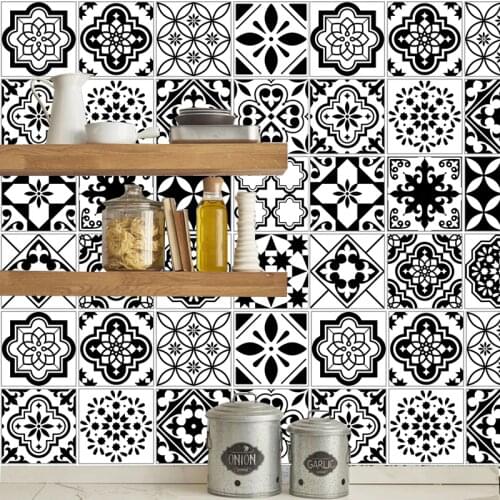 Black white tile stickers for Bathroom kitchen Tile Stickers Decor Adhesive Waterproof PVC Wall Stickers Kitchen Waist Line