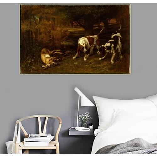 Citon Gustave Courbet《Hunting Dogs with Dead Hare》Canvas Oil Painting Artwork Poster Picture Backdrop Wall Decor Home Decoration