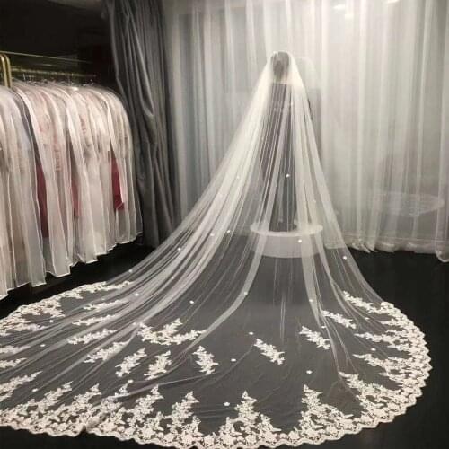 3M Width Appliques Wedding Veil Long 1T Cathedral White Ivory Lace Hem 3D Flowers Bridal Veils with Comb Wedding Veil