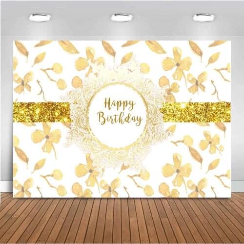 Custom Happy Birthday Background for Party Decoration Golden Sequin Wreath Flowers Rose Backdrop Dots Girl Birthday Banner Props
