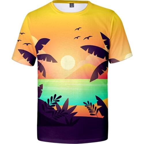 2021 Sunset coconut tree t shirt Men/Women Summer streetwear Short Sleeve Fashion 3D Print t shirt streetwear Couple Clothes