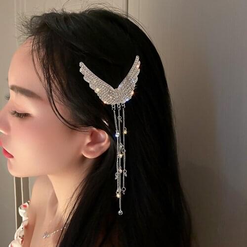 FYUAN Beautiful Wings Hairpins for Women Long Tassel Rhinestones Hair Accessories Weddings Jewelry