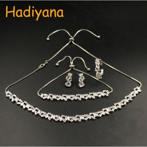 HADIYANA Elegant 4PC African Cubic Zinconia Jewelry Set for Women Costume Jewelry Choker Sets With Earrings Bracelet Ring CN445