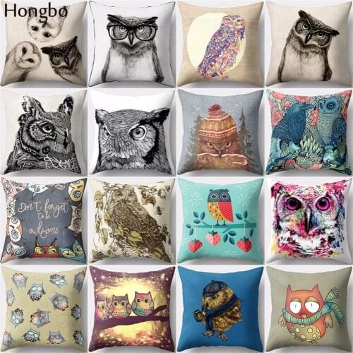 Hongbo 1 Pcs Cartoon Owl Pillow Case Polyester Valentines Day Gift Chair Seat Waist Square Cushion Cover capas para