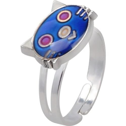1pc Cat Mood Ring Color Change Mood Ring Adjustable Emotion Feeling Changeable Temperature Ring Animal Jewelry Dropshipping