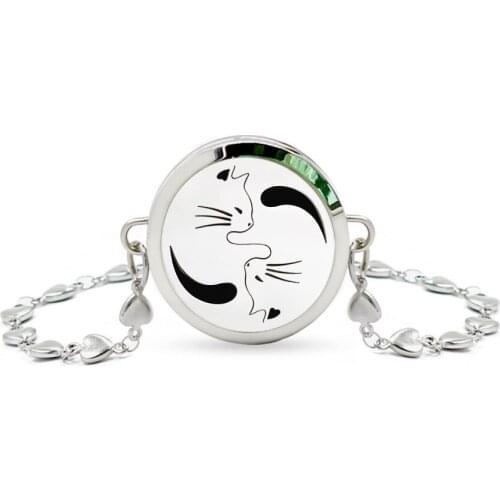 More options Lovely Cat 316L Stainless Steel 30mm Aromatherapy Locket Bracelet Adjustable chain bracelet diffuser Locket