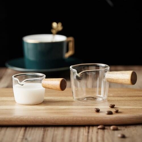 Wooden Handle Mini Glass Milk Cup Creamer Jug Multi-functional Seasoning Dish Small Glass Coffee Milk Pitcher Vinegar Sauce Cup