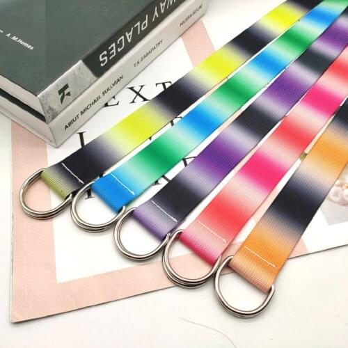 Fashion Trend Boys and Girls Cool Leisure Simple Color Gradient D-Shaped Double Buckle Canvas Belt