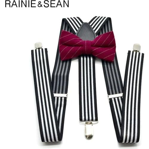 RAINIE SEAN Suspenders Men Gray Striped Mens Suspenders Braces for Trousers British Vintage Shirt Suspender Pants 3.5cm 120cm