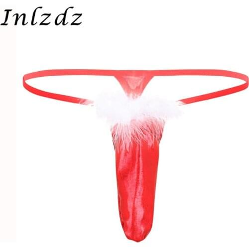 Mens Lingerie Underwear Shiny Metallic Long Sheath Underwear T-back Christmas Holiday Fancy Cosplay Male G-string Thong Briefs