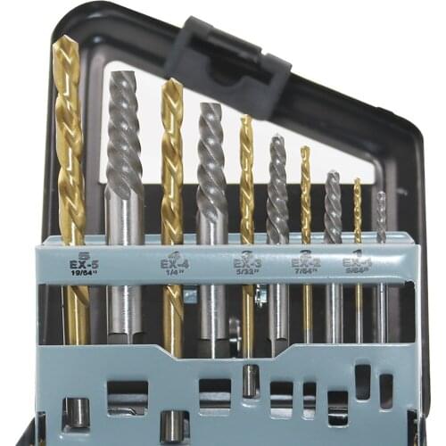 Left Hand Drill Bit Set Steel Handed Stud Remover Screw Extractor Reverse 5/64", 7/64", 15/32", 1/4", 19/64"