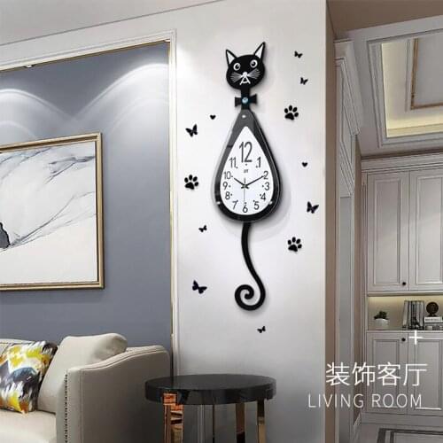 Cat wall clock wooden creative clock living room simple clock cartoon home decoration quartz clock one generation delivery