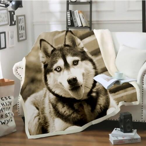 SONSPEE 3D Print New Animal Siberian Husky Dog Throw Blanket Sofa Bed Chair Fleece Bedding Home Indoor Decor Adult Kids