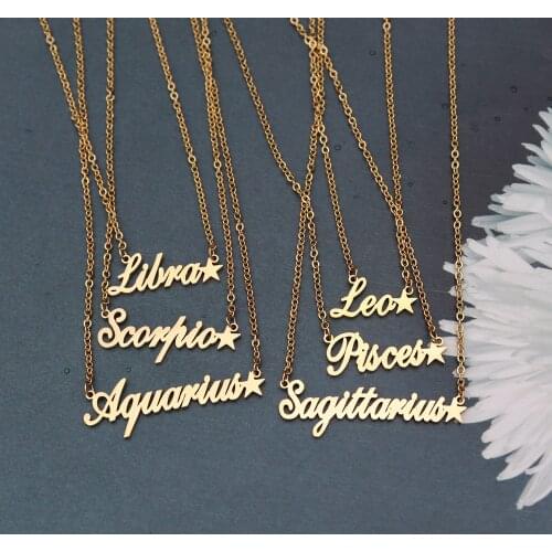 10pcs Astrology Horoscope Sign Necklace Sagittarius Capricorn Pisces Taurus Gemini Zodiac Letters Pendant Necklace For Women Men