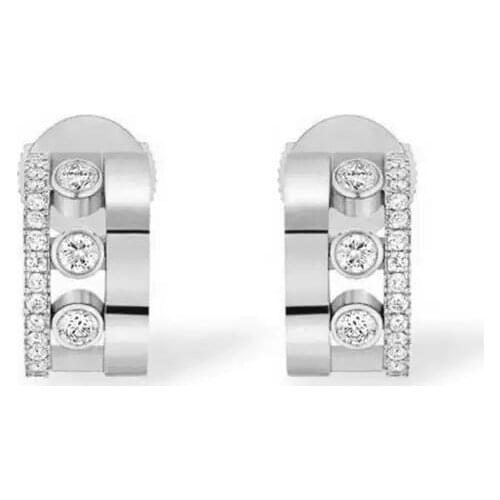 New Fashion Trendy Girl Women Jewelry Wholesale Geometric Half Circle Hoop Earring Paved 5A CZ Stone