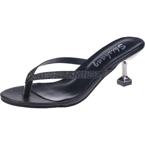 Womens shoes fashion crystal embellish flip-flop slippers comfortable non-slip stiletto sandals