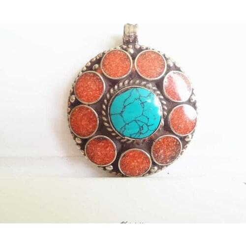 TBP666 Indian White Metal Copper Inlaid Colorful Stone Flower Pendants Multi Colors