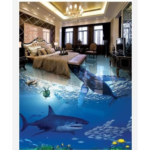 Home Decoration Shark Underwater World 3D bathroom living room floor pvc wallpaper 3d wallpaper for floor