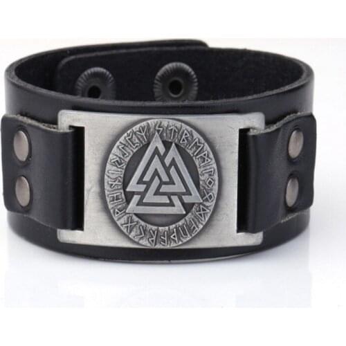 High Popularity In 2018 Women Men Leather Bracelet Ancient Viking Valknut And Nordic Runes Odin Symbol Pattern Dropshipping