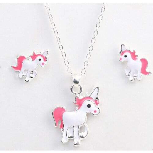 Animal Jewelry Set Children Jewelry Cartoon Horse Unicorn Necklace Earring Unicorn Sets For Girls Best Gifts