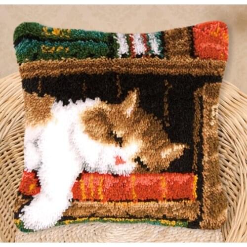 Latch Hook Diy Kit Borduurpakket Kussen European And American Style Lovely Embroidery Package Pillow Dieren Handwerk Kussen Kat