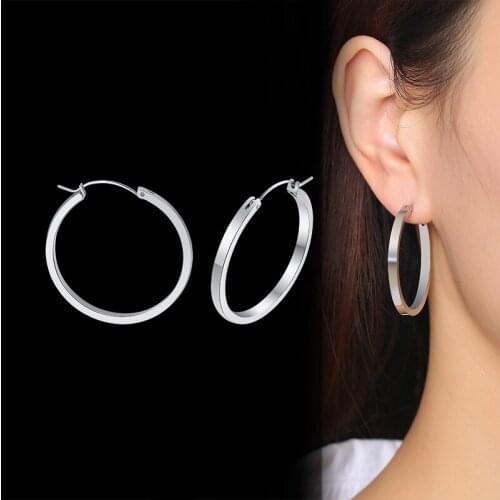 Fashion Big Circle Hoop Earrings Women 35mm Stainless Steel Round Statement Earrings for Party Girl Gift Jewelry