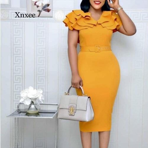 Mid-Calf o Neck Short Sleeve Pullover African Dress Solid Women Summer Ruffle Elegant Wine Red Bodycon Midi Dress with Belt